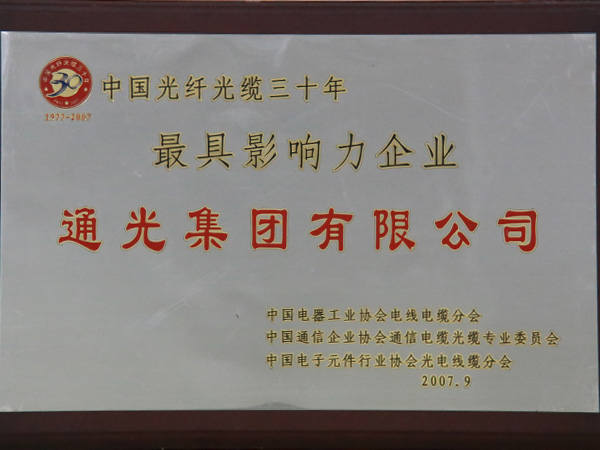 The Most Influential Enterprise for three Decades in Chinese Optica Fiber Cable 